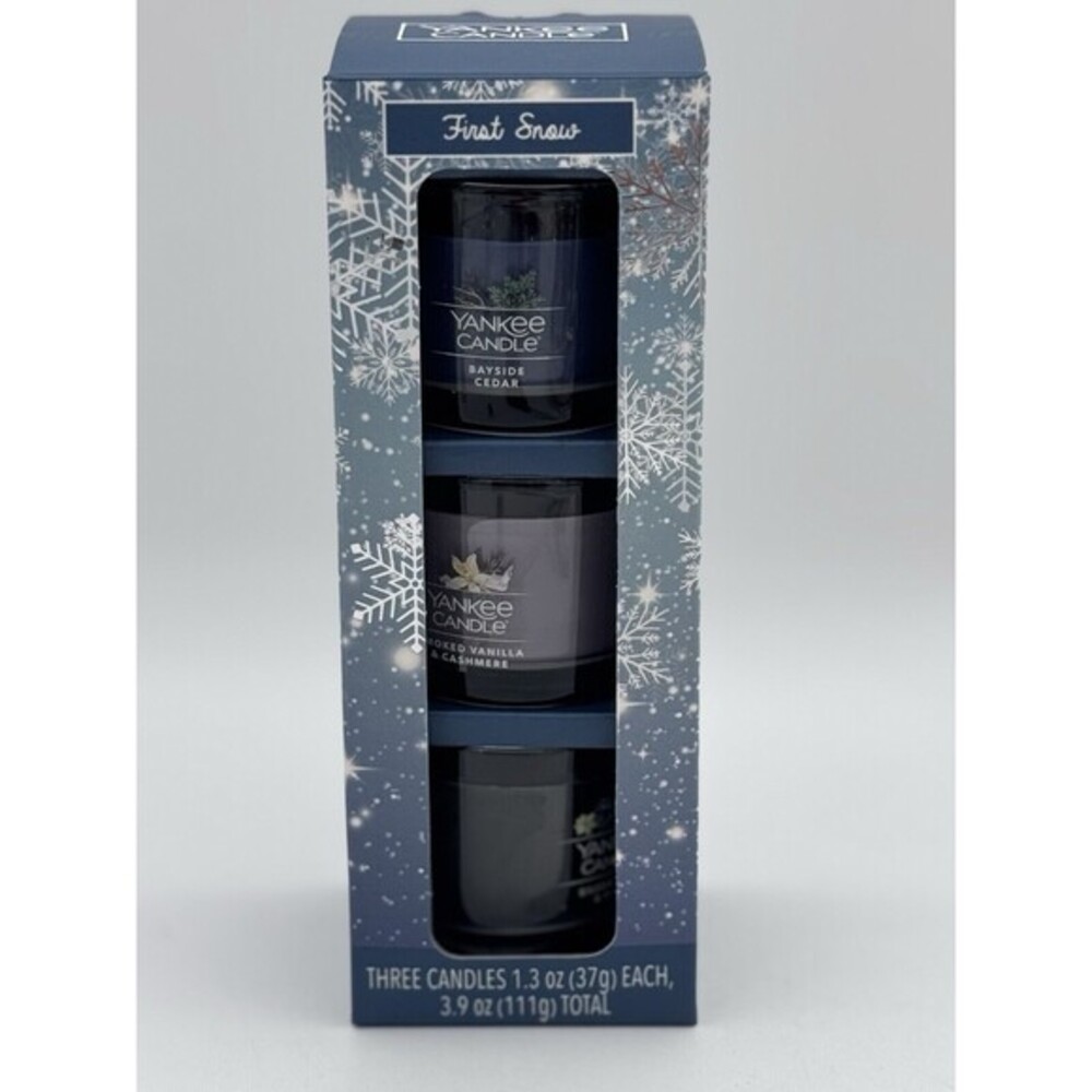 Yankee Candle First Snow Mini Candle 3pc Set 1.3oz Each Cedar Vanilla Sage Pine